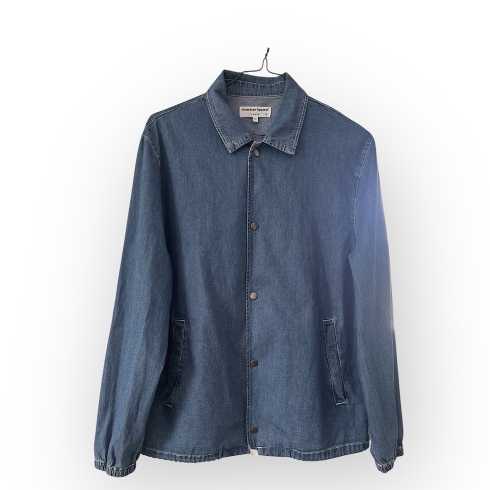 ❤️American Apparel Y2K Denim Coach Jacket with Drawstring Medium Wash Size Med